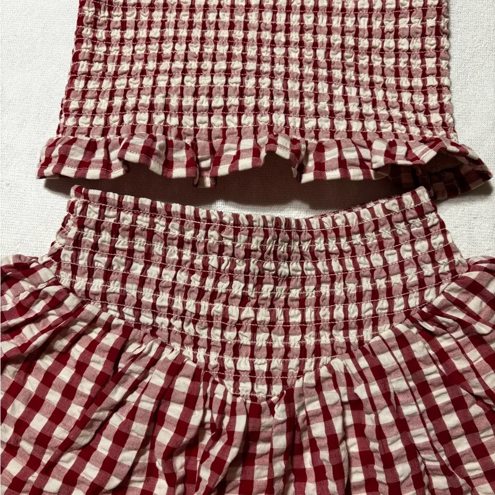 Gymboree Girls Gingham Seersucker Smocked Top & V-Waist Skort